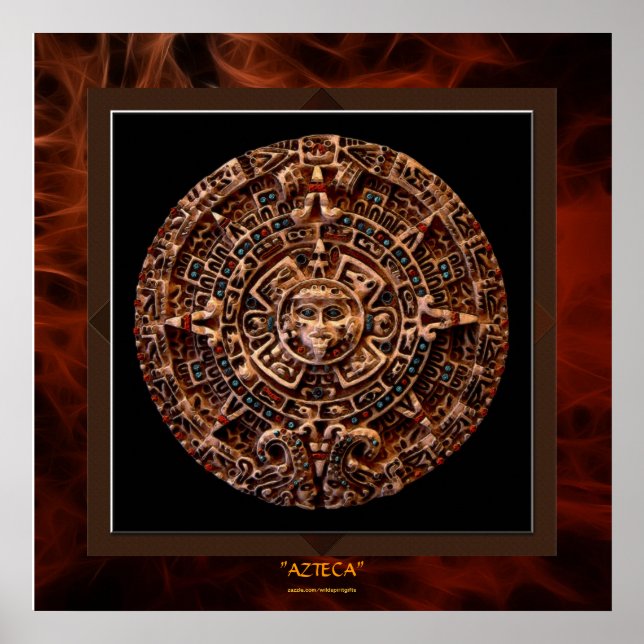 Poster AZTECA ~ Mayan - Calendrier Solaire Aztèque Art Im (Devant)