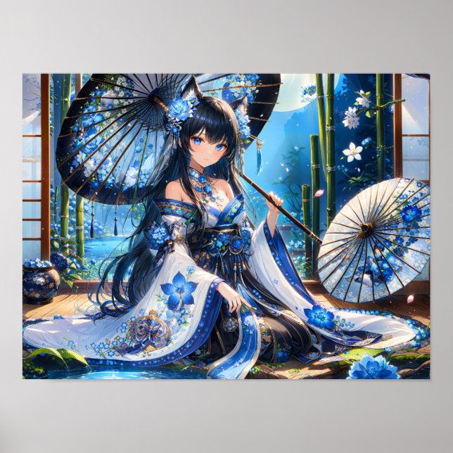 Poster Azur Blossom Kimono Girl (Devant)