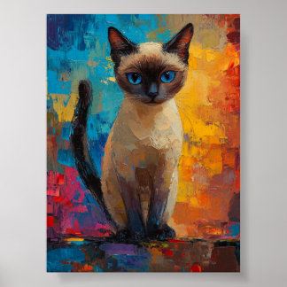 Poster Azure-Gazed Siamese — Vivid Brushstroke Portrait