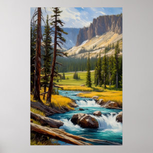 Poster Azure Stream au milieu d'une vallée verte