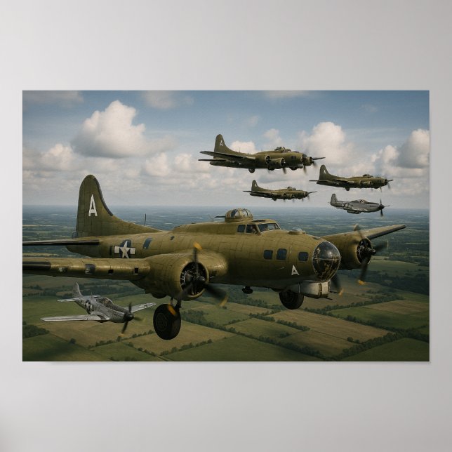 Poster B-17's with P-51 Escort (Devant)