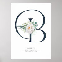 B Lettre Monogramme Fleurs blanches et verdure