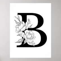B monogramme botanique. Lettre initiale avec pivoi