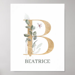 Poster B Monogramme Floral Personnalisé