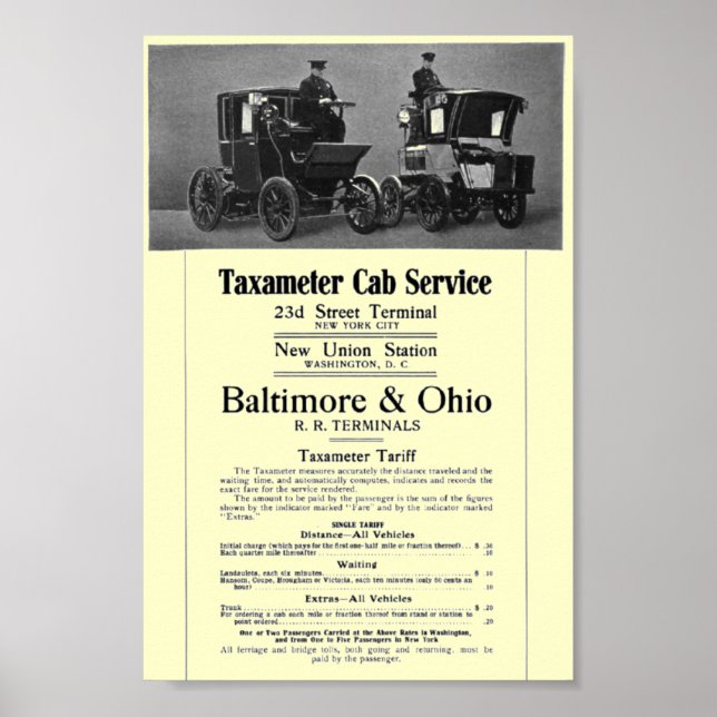 Poster B+O Service de taxi ferroviaire 1908 (Devant)
