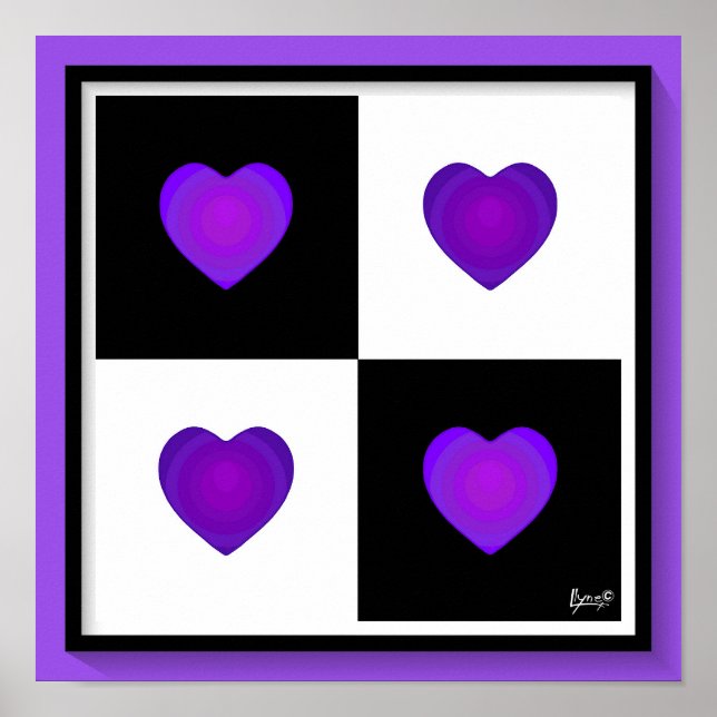 Poster B&W Purple Hearts Beating (Devant)