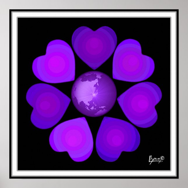 Poster B&W Purple Hearts Beating (Devant)