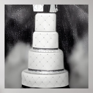 Poster B&W White Retro Mariage Cake