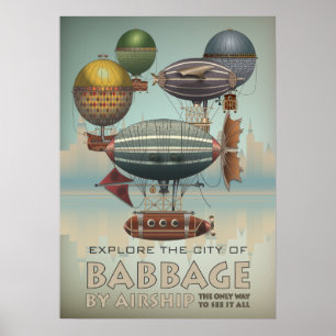 Poster Babbage by Airship Steampunk Vintage voyage
