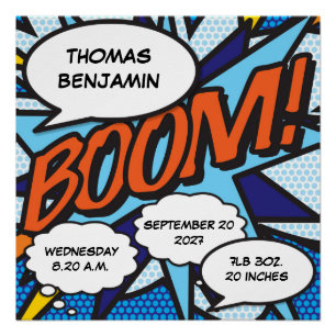 Poster Baby Birth Stats Comic Book Pop Art Keepsaké