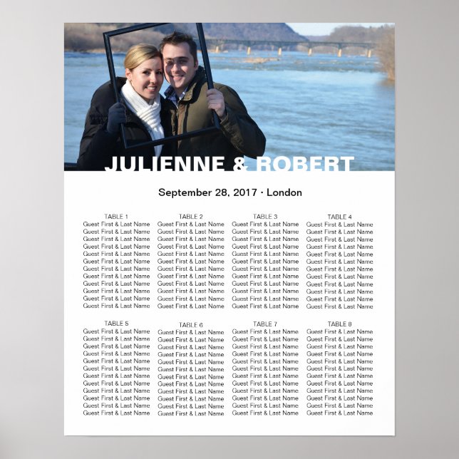 Poster Baby Blue Modern Photo Mariage Carte de siège (Devant)