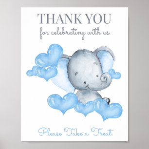 Poster Baby Boy Elephant Baby shower Favoriser Table Sign