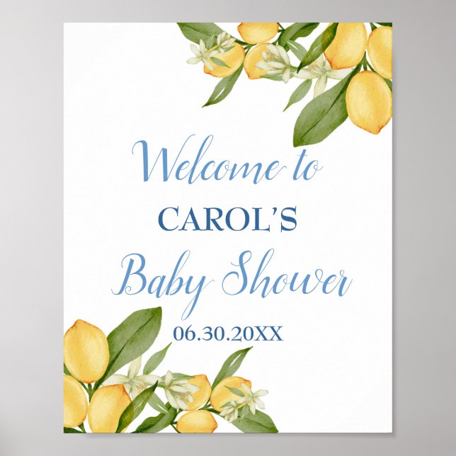 Poster Baby Boy Positano Lemons Baby shower bleu Bienvenu (Devant)