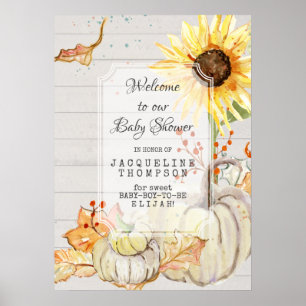 Poster Baby Boy Shower Welcome Fall Citrouille Sunflower 