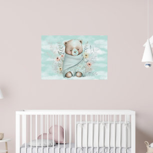 Poster Baby Boy Teddy Bear Enveloppé Dans Une Couverture