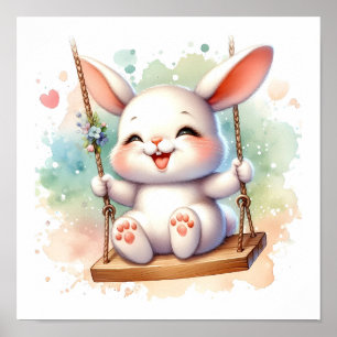 Poster Baby Bunny Nursery Aquarelle Rabbit sur couture