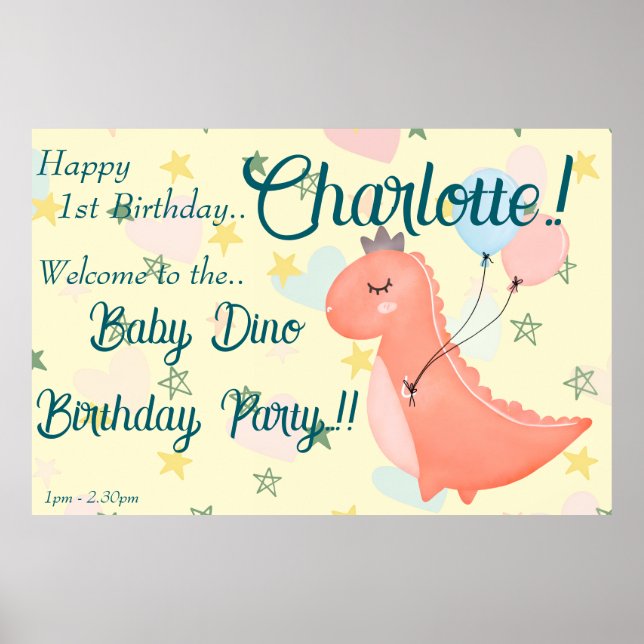 Poster Baby Dino fête d'anniversaire (Devant)