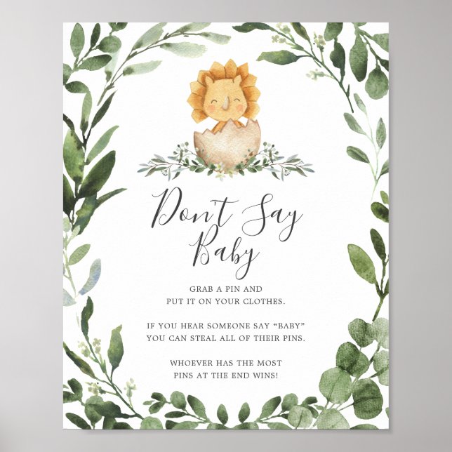 Poster Baby Dinosaur Baby shower Ne pas dire Baby Sign (Devant)