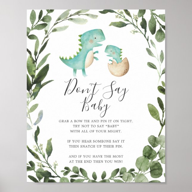 Poster Baby Dinosaur Baby shower Ne pas dire Baby Sign (Devant)