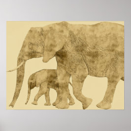 Poster Baby Elephant avec c'est Mère