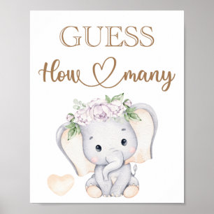Poster Baby Elephant Baby shower Devine Combien