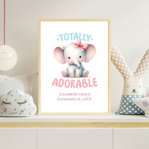 Poster Baby Elephant rose bébé fille crèche murale art