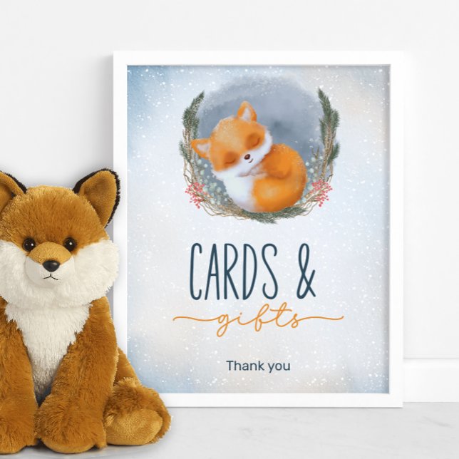 Poster Baby Fox Snowly Hiver cartes et cadeaux Baby showe (Créateur téléchargé)