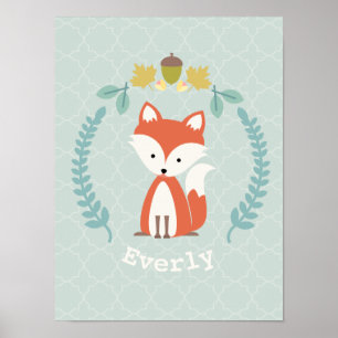 Poster Baby Fox Wreath Infirmière personnalisée