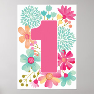 Poster Baby Girl 1st Birthday Number One Art Imprimer