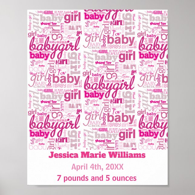 Poster Baby Girl Détails de naissance n Nom Personnaliser (Devant)