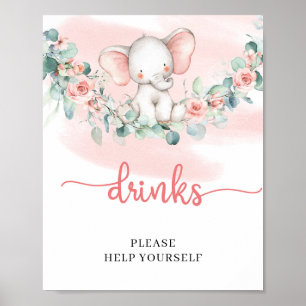 Poster Baby Girl Elephant eucalyptus boisson panneau de t