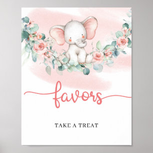 Poster Baby Girl Elephant eucalyptus couronne faveurs sig