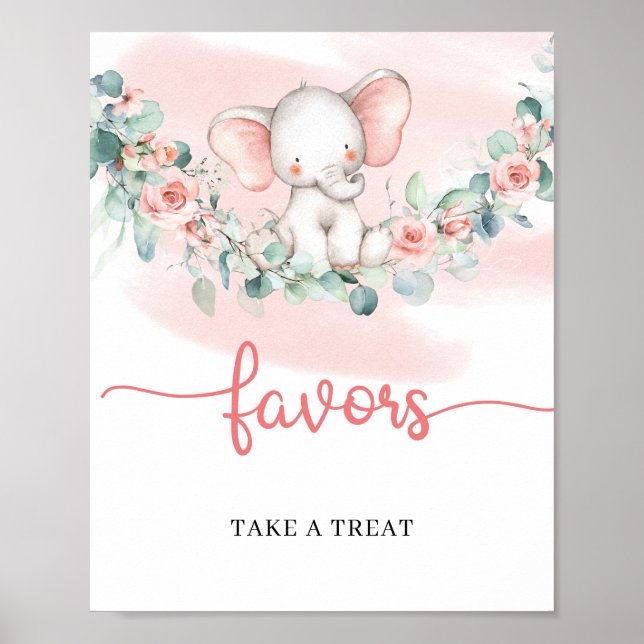 Poster Baby Girl Elephant eucalyptus couronne faveurs sig (Devant)