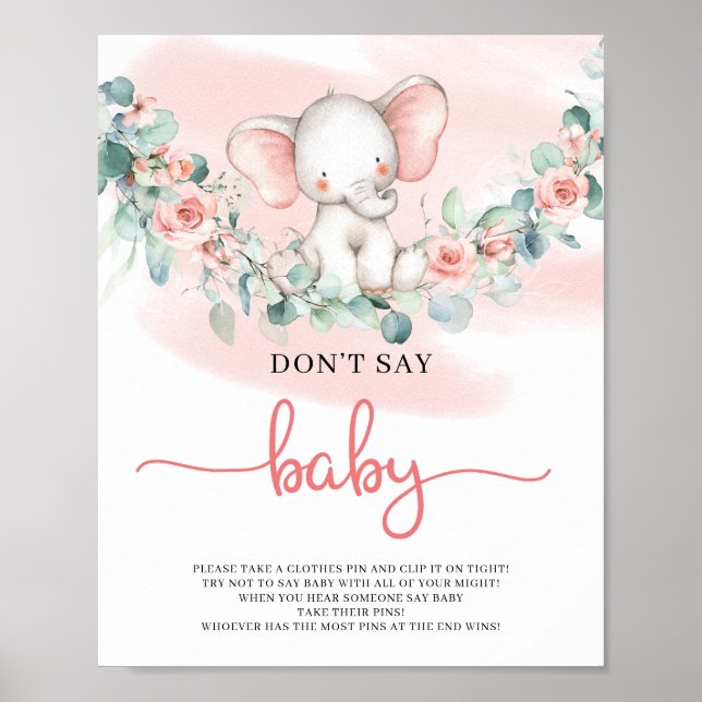 Poster Baby Girl Elephant eucalyptus ne dit pas jeu de bé (Devant)