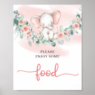 Poster Baby Girl Elephant eucalyptus signe de nourriture