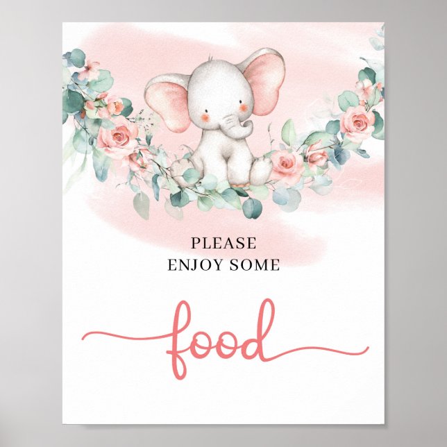 Poster Baby Girl Elephant eucalyptus signe de nourriture (Devant)