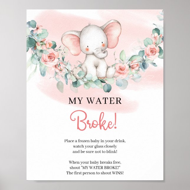 Poster baby Girl Elephant My Water Broke jeu de signes (Devant)