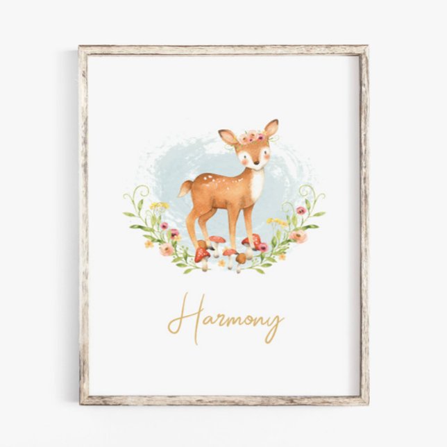 Poster Baby Girl Name Deer Nursery Aquarelle Animal (Créateur téléchargé)