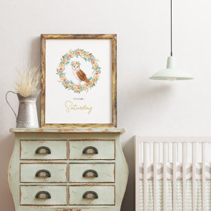 Poster Baby Girl Nom de la douche Owl Woodland Nursery