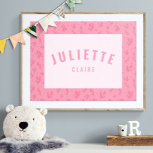 Poster Baby Girl Nom personnalisé Imprimer Pink Nursery W