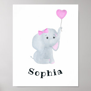 Poster Baby Girl personnalisée Elephant Nursery Wall Art