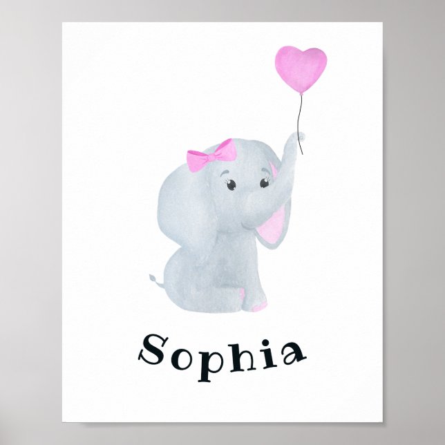 Poster Baby Girl personnalisée Elephant Nursery Wall Art (Devant)