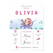 Baby Girl statistiques de naissance thème aquatiqu