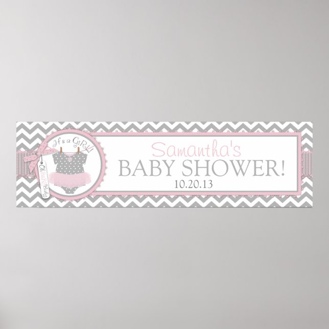 Poster Baby Girl Tutu Chevron Imprimer Baby shower banniè (Devant)