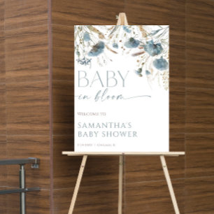 Poster Baby in Bloom bleu poussiéreux garçon baby shower 