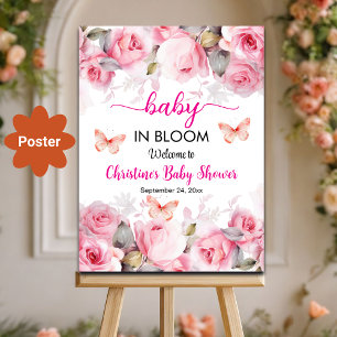 Poster Baby in Bloom Blush Baby shower Rose Bienvenue