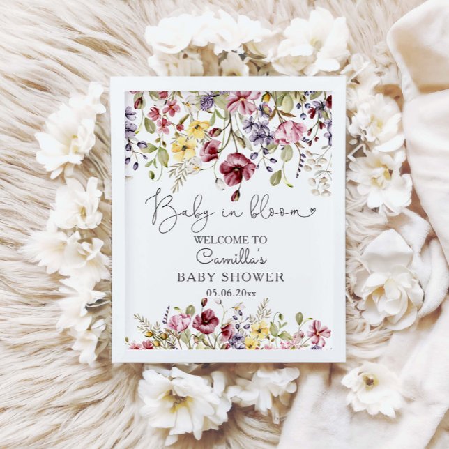 Poster Baby In Bloom Fleur sauvage Baby shower Bienvenue (Créateur téléchargé)