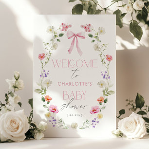 Poster Baby in Bloom Fleur sauvage Bow Baby shower Bienve
