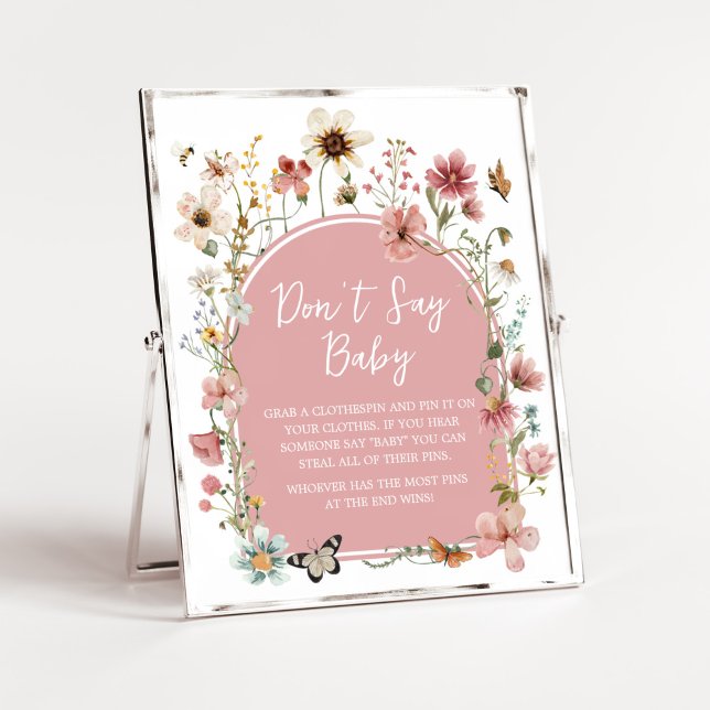 Poster Baby in Bloom Fleur sauvage Ne pas dire Baby (Muted Pink Spring Flowers Baby Shower Don't Say Baby Sign)