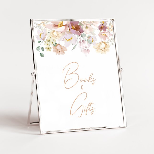 Poster Baby in Bloom Florals Baby showers Livres et cadea (Spring Wildflower Baby Shower Books and Gifts Sign)